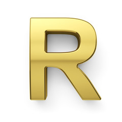 3d render of golden alphabet letter simbol - R