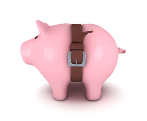 Piggy bank with belt tighten