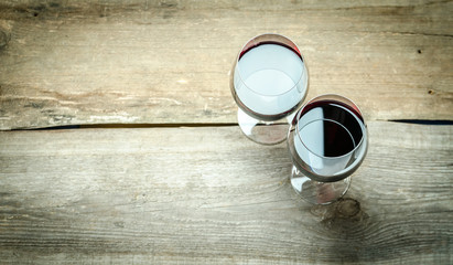 Fototapeta na wymiar Two Glasses of Red Wine. The Top View