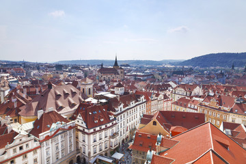 Naklejka na ściany i meble Prague roofs. Top view