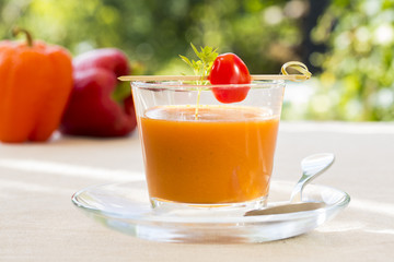 Bowl of Gaspacho with basil