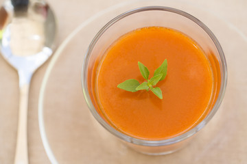 Bowl of Gaspacho with basil