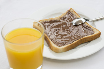 Slice of bread with hazelnut chocolate spread