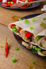 Chicken tortilla with mushrooms, garlic