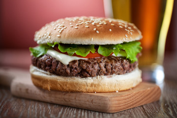 Fresh Hamburger With Beer