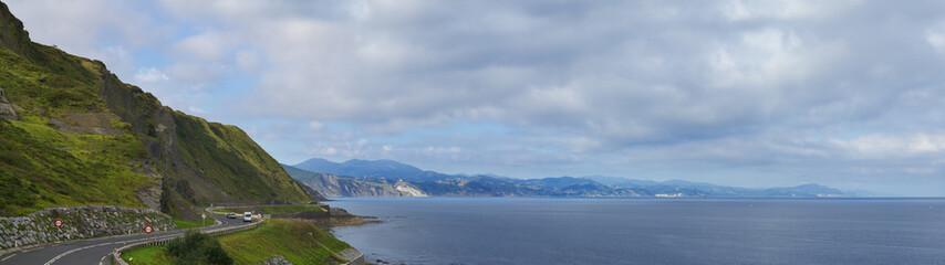 Road on the coast of Gipuzkoa, waters of the Cantabrian Sea