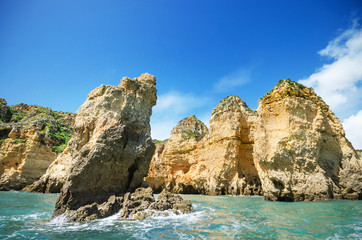 Fototapeta na wymiar Scenic view of a coastline landscape in Lagos, Algarve, Portugal