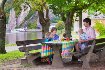 Father and kids at picnic