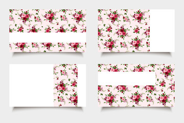 Pink business cards with rose patterns. Vector eps-10.