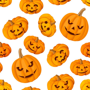 Seamless pattern with Jack-O-Lantern (Halloween pumpkins).