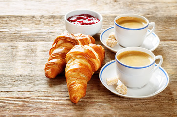 fresh Breakfast with croissants, espresso and jam