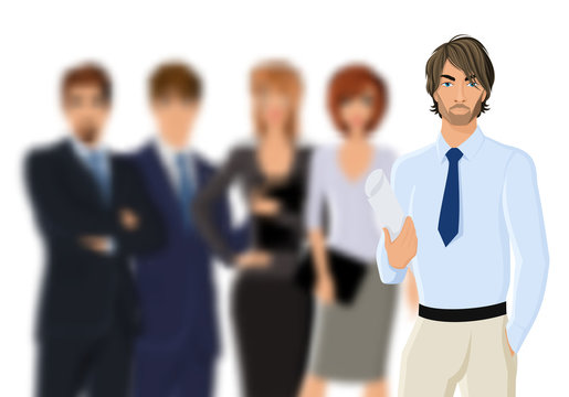 Portrait of young businessman with business team