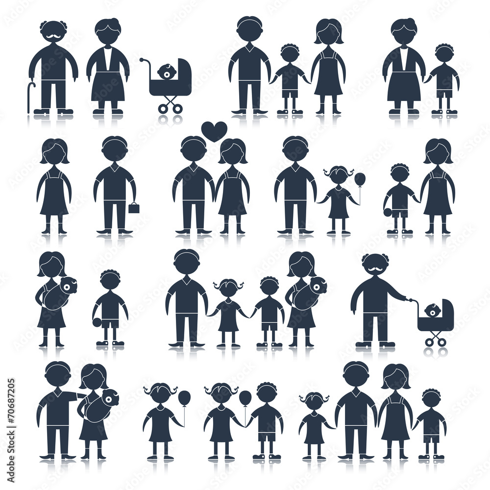 Wall mural Family icons set black