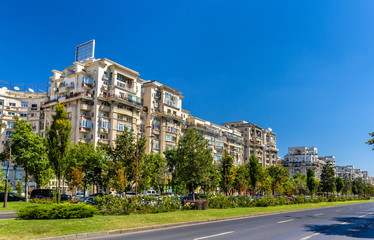 Fototapeta na wymiar Residential buildings in Unirii Boulevard - Bucharest, Romania