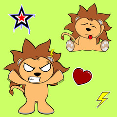 young cute lion cartoon sticker set
