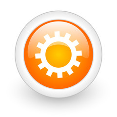 gears orange glossy web icon on white background.