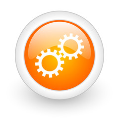 gears orange glossy web icon on white background.