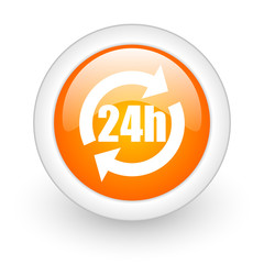 24h orange glossy web icon on white background.