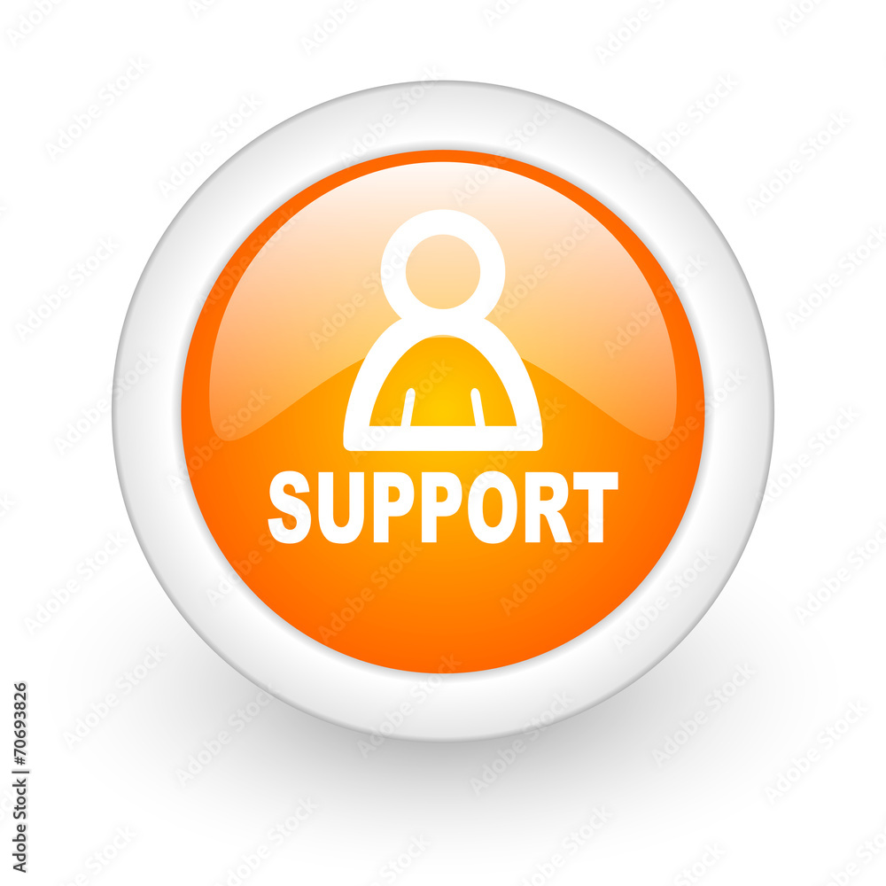 Poster support orange glossy web icon on white background.