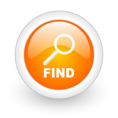 find orange glossy web icon on white background.
