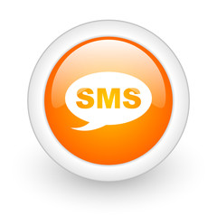 sms orange glossy web icon on white background.