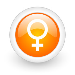 female orange glossy web icon on white background.