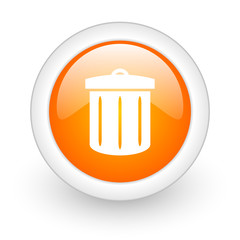 recycle orange glossy web icon on white background.