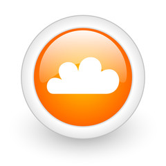 cloud orange glossy web icon on white background.