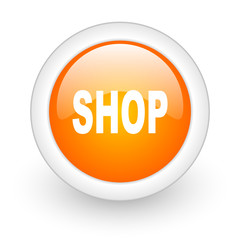 shop orange glossy web icon on white background.