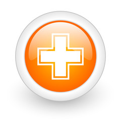pharmacy orange glossy web icon on white background.