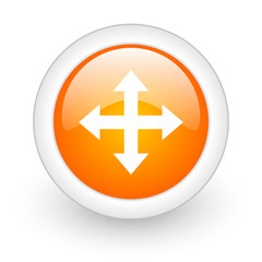 arrow orange glossy web icon on white background.