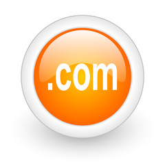 com orange glossy web icon on white background.
