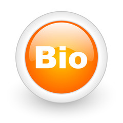 bio orange glossy web icon on white background.