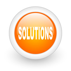 solutions orange glossy web icon on white background.