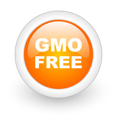 gmo free orange glossy web icon on white background.