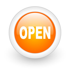 open orange glossy web icon on white background.