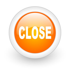 close orange glossy web icon on white background.