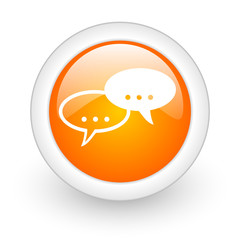 forum orange glossy web icon on white background.