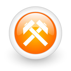 mining orange glossy web icon on white background.