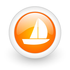 yacht orange glossy web icon on white background.