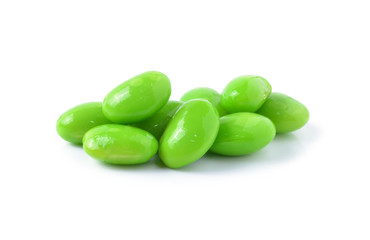Green soybeans on white background