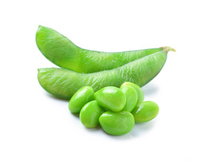 Green soybeans on white background