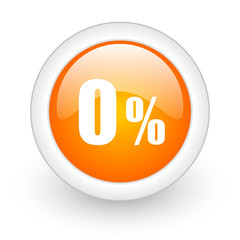 0 percent orange glossy web icon on white background.