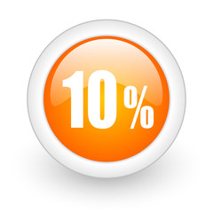 10 percent orange glossy web icon on white background.