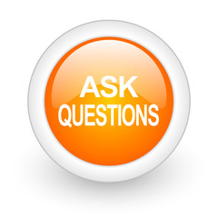 ask questions orange glossy web icon on white background.