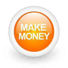 make money orange glossy web icon on white background.