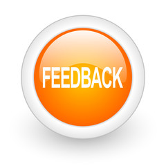 feedback orange glossy web icon on white background.