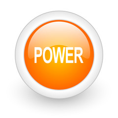 power orange glossy web icon on white background.