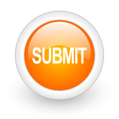 submit orange glossy web icon on white background.