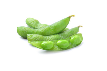 Green soybeans on white background